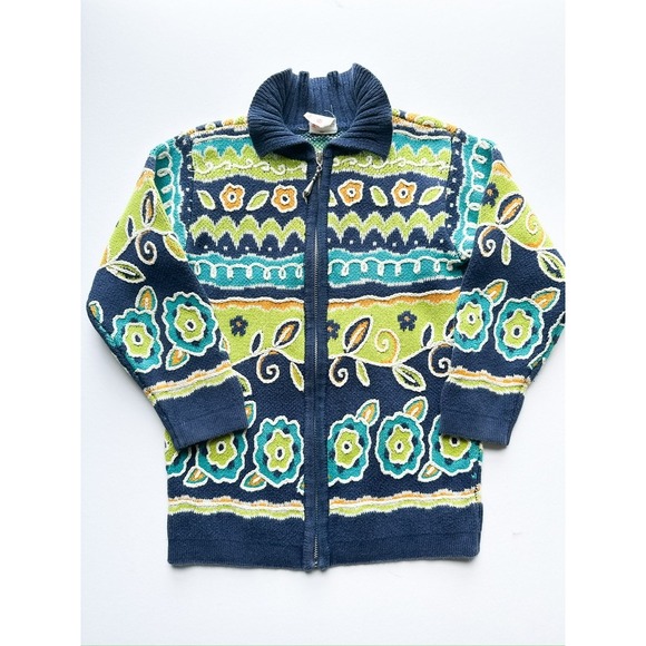 Hanna Andersson Other - Vintage Hanna Andersson Zip Up Sweater Jacket Floral Print Blue Green Orange 110